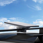 Charger l'image dans la galerie, Starlink Mini Roof Rack Mount securely attached to vehicle crossbars, providing stable satellite dish installation for travel and outdoor connectivity.
