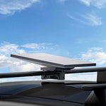 Charger l'image dans la galerie, Starlink Mini Roof Rack Mount securely attached to vehicle crossbars, providing stable satellite dish installation for travel and outdoor connectivity.
