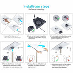 Charger l'image dans la galerie, Step-by-step installation guide for Starlink Standard Pipe Adapter in horizontal mounting, showing how to route the Starlink cable, connect to the dish, slide the pipe adapter, align using the Starlink app, and securely tighten screws for a stable setup.