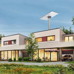 Charger l'image dans la galerie, Modern house roof installation with Starlink Standard Pipe Adapter – A two-story modern home featuring a Starlink dish securely mounted using the Starlink Standard Pipe Adapter for reliable high-speed satellite internet