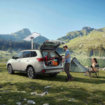 Charger l'image dans la galerie, SUV outdoor camping with Starlink Standard Pipe Adapter – An SUV camping by a mountain lake, equipped with a Starlink dish mounted via the Starlink Standard Pipe Adapter for work and entertainment in the wild.
