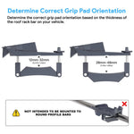 Charger l'image dans la galerie, Starlink Mini Roof Rack Mount grip pad orientation guide showing correct installation for 12mm-32mm and 28mm-48mm thick roof rack bars, not compatible with round profile bars.