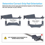Charger l'image dans la galerie, Starlink Mini Roof Rack Mount grip pad orientation guide showing correct installation for 12mm-32mm and 28mm-48mm thick roof rack bars, not compatible with round profile bars.
