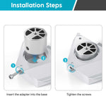 Load image into Gallery viewer, Installation steps for Starlink Mini Tripod Mount Adapter showing how to insert into Starlink Mini Pipe Adapter and secure with screws