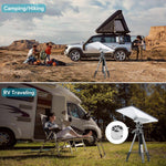 Charger l'image dans la galerie, Camping and RV traveling setup showing Starlink Mini Tripod Mount Adapter mounted on a tripod, providing portable Starlink satellite internet for outdoor adventures