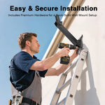 Load image into Gallery viewer, Starlink Adjustable Home Mount with black metal double-pivot arm shown being installed on a wall with hardware