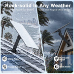 Load image into Gallery viewer, Starlink Adjustable Home Mount with black metal pivoting roof and wall brackets securing a dish in snowy and stormy weather